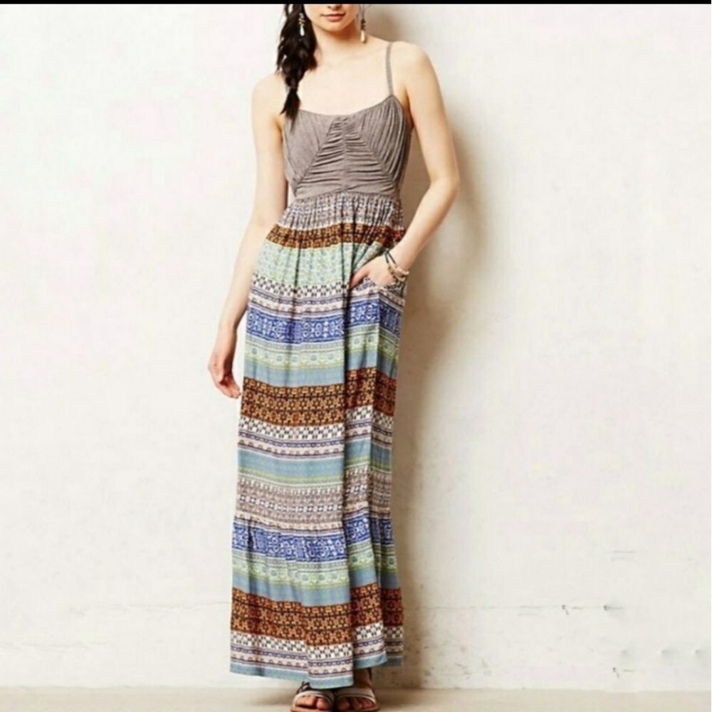 Anthropologie Lilka Boho Multi-pattern Maxi Dress